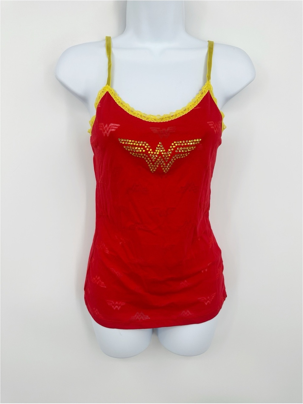 Vintage Y2K Red Wonder Women Camisole Tank Top Size Medium Rhinestone